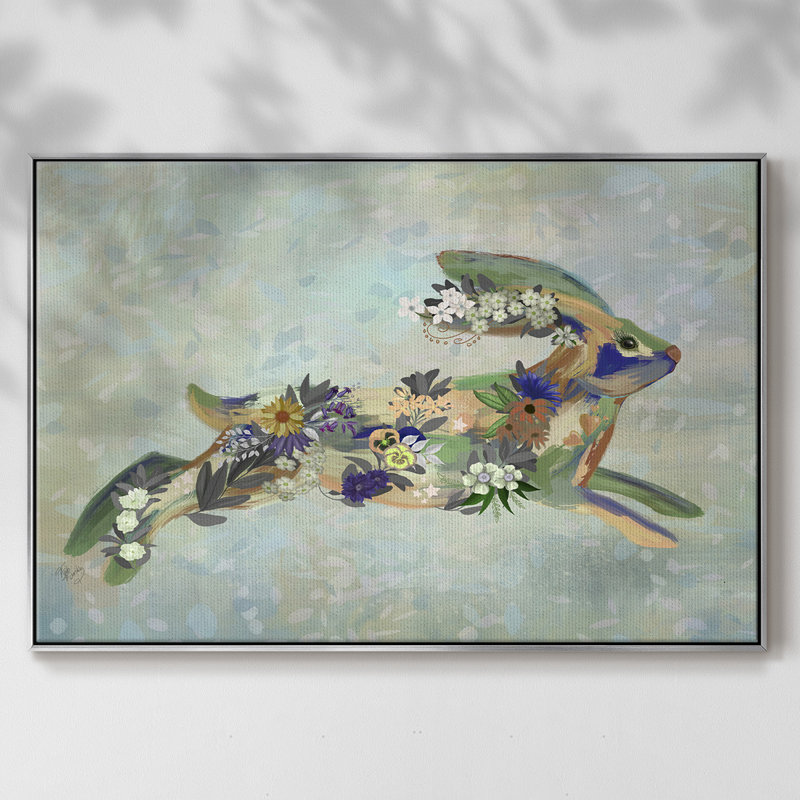 Fantastic Florals Hare, Running - Reproduction sur toile flottante, H 27 po x l 41 po x P 2 po, Argent