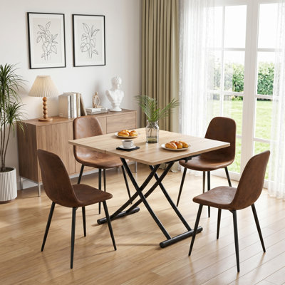 Modern Lift-Top Dining Set with Convertible Table and Upholstered Chairs for Small Spaces
