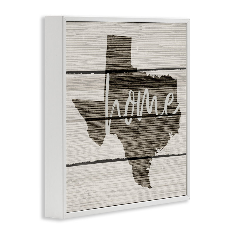 «Texas Home Typographie Map», reproduction d'impression, Giclée encadrée blanc bord de mer, H 17 po x l 17 po