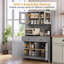 Meuble de cuisine haut autoportant avec tablette pour micro-ondes et coin café – 2 tiroirs, 4 portes, étagères réglables – Buffet/vaisselier pour salle à manger – Couleur vintage-950805654
