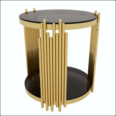 Table de bout moderne à miroir noir avec base asymétrique dorée