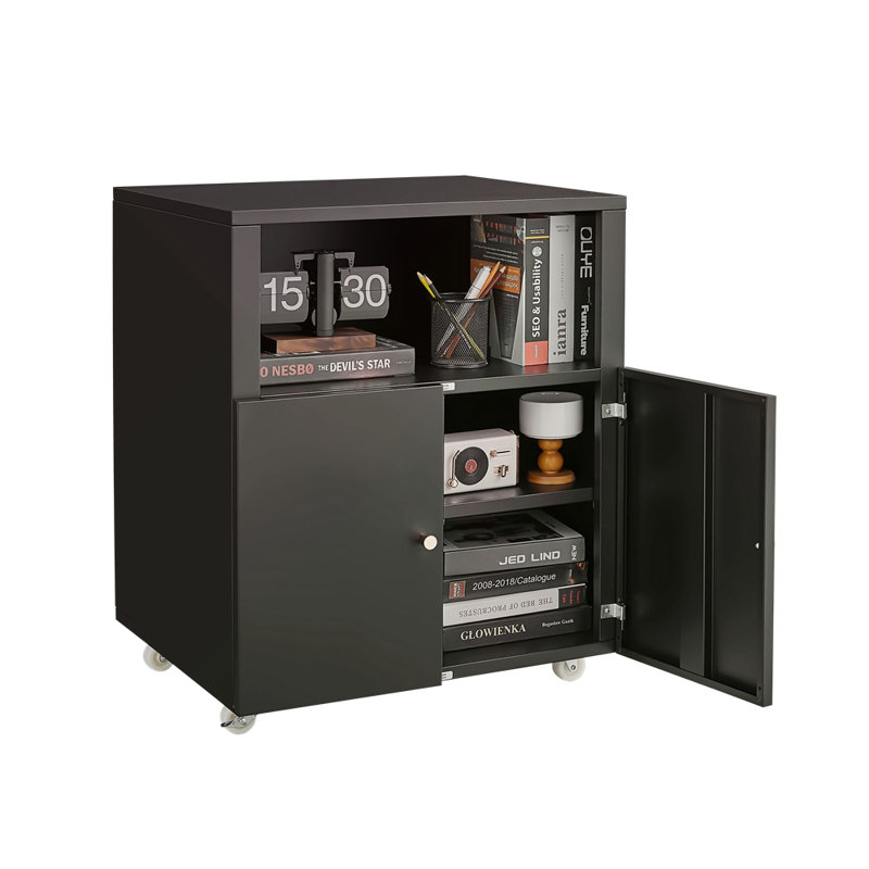 Support d'imprimante de bureau avec roulettes, Noir, noir, noir, noir