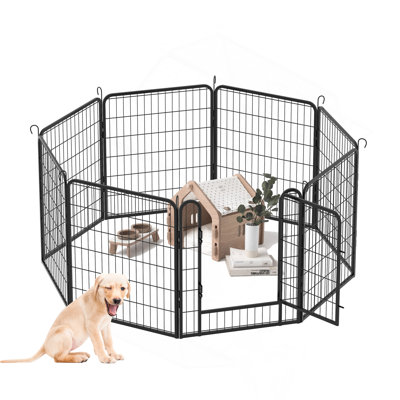 8 Panels Heavy Duty Metal Playpen With Door, Dog Fence Pet Exercise Pen For Outdoor, Indoor