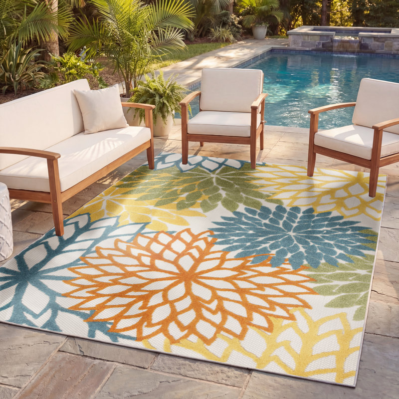 Tapis intérieur / extérieur floral Armone, Rectangle 9 pi x 12 pi