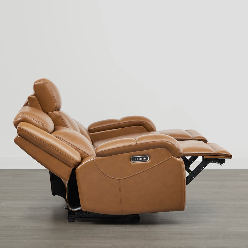 Zachery Genuine Leather Power Reclining Sofa, 3, Saddle Brown