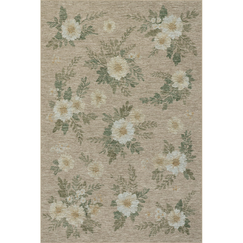  Zanessa Floral Farmhouse Washable Area Rug, Rectangle 5' x 8'