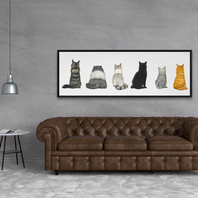 «Six Cats Lined Up Back View - Gray Feline», art sur toile