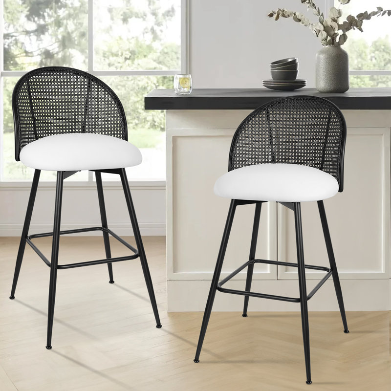 Arvon Swivel Upholstered Counter & Bar Stool, White, Bar Stool (29” Seat Height), Black
