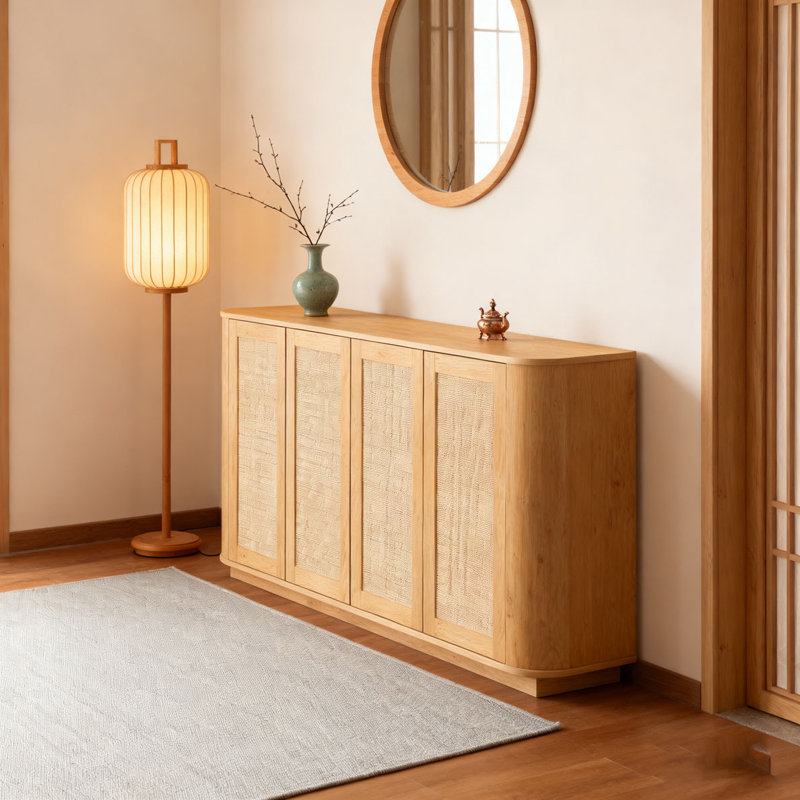 Meuble télé en forme de vague, buffet d'angle arrondi, armoire de rangement, buffet, armoire à rayures verticales en bois avec portes pour la cuisine / la chambre / le vestibule