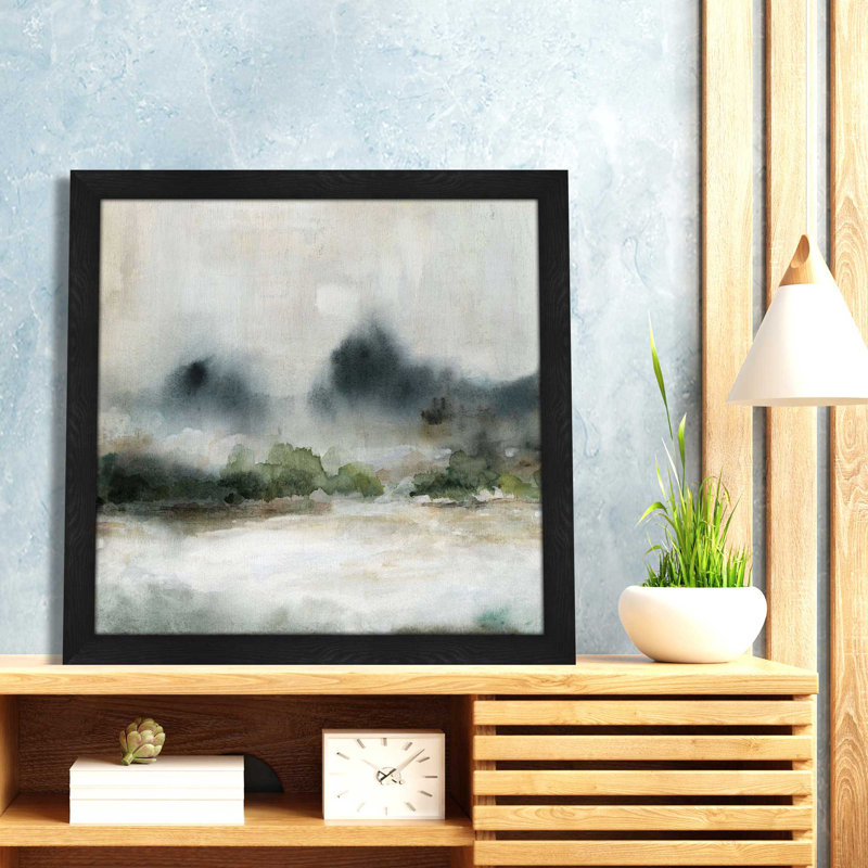 «Textured Rain II» par Carol Robinson - Peinture, L 25,5 po x H 25,5 po, Cadre noir