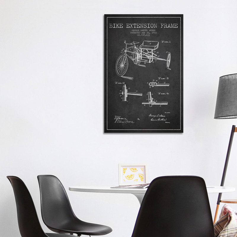 G.W. Akers Bike Extension Frame Patent Sketch (Charcoal) by Aged Pixel - Wrapped Canvas Gallery-Wrapped Canvas Giclée
