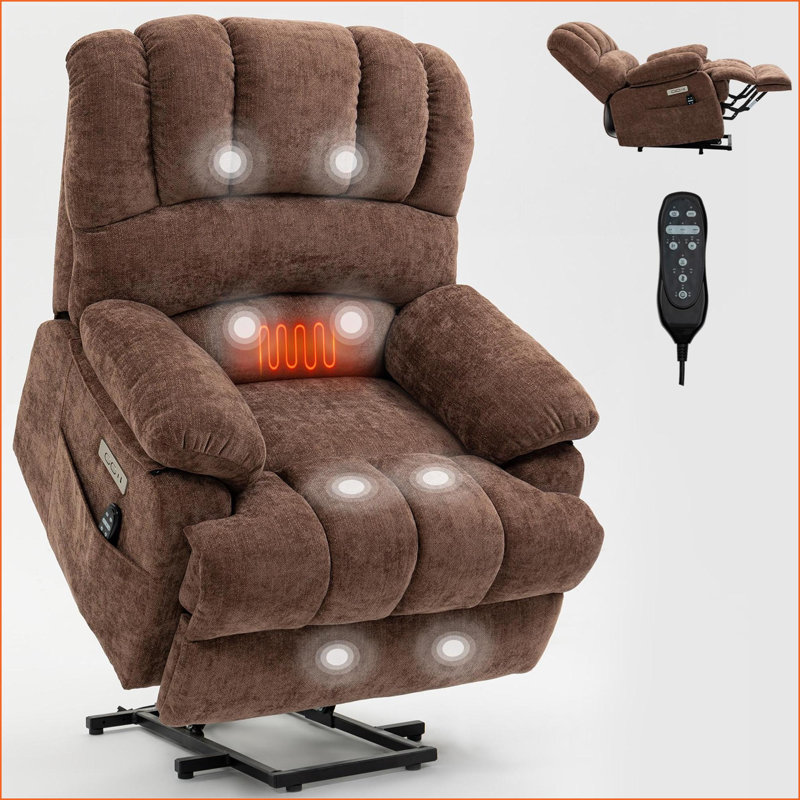 Fauteuil inclinable électrique inclinable avec massage en 8 points Chaleur lombaire surdimensionnée | Chenille | Noyer brun