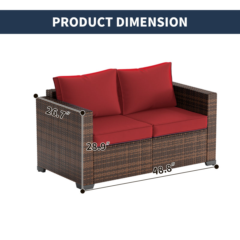 Sofa deux places en osier pour terrasse, Rouge