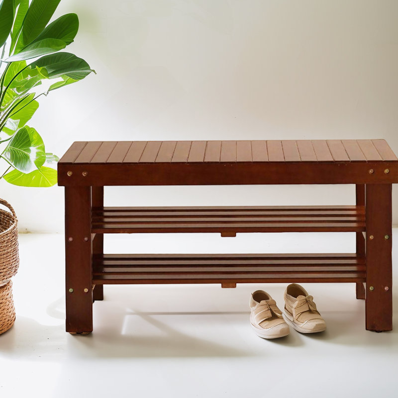 Quality Solid Wood Shoe Bench, Cherry Finish, Cherry