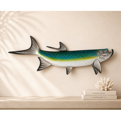 Metal Fish Wall Decor Sculpture – XL Handcrafted Tarpon Fish for Nautical Coastal Entryway, Living Room or Patio