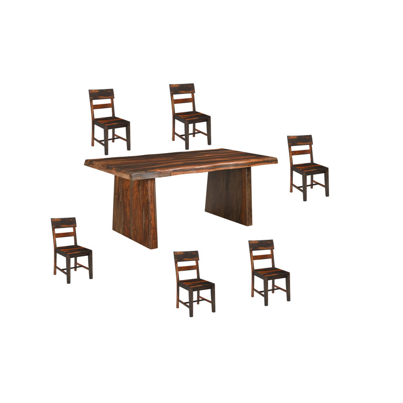 7-piece Live Edge Solid Wood Dining Set With Ladder-back Chairs And Table, Walnut, 7 Pieces: Table, 6 Chairs