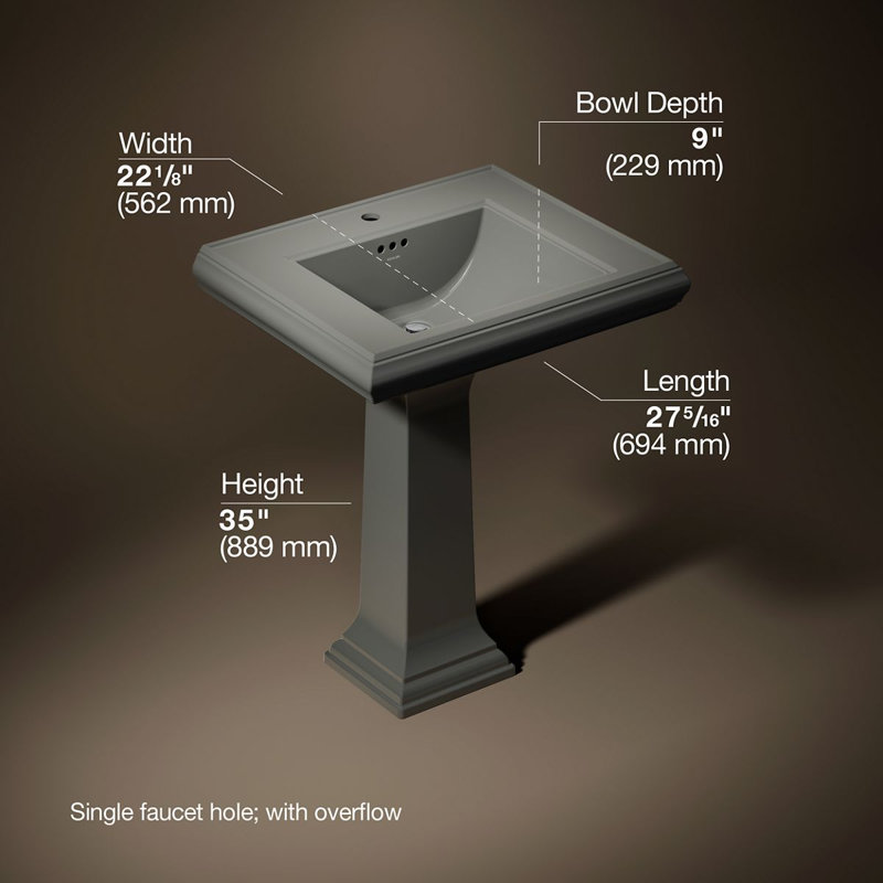 Memoirs Classic 27-1/4" rectangular pedestal bathroom sink, Thunder Grey, Single Hole