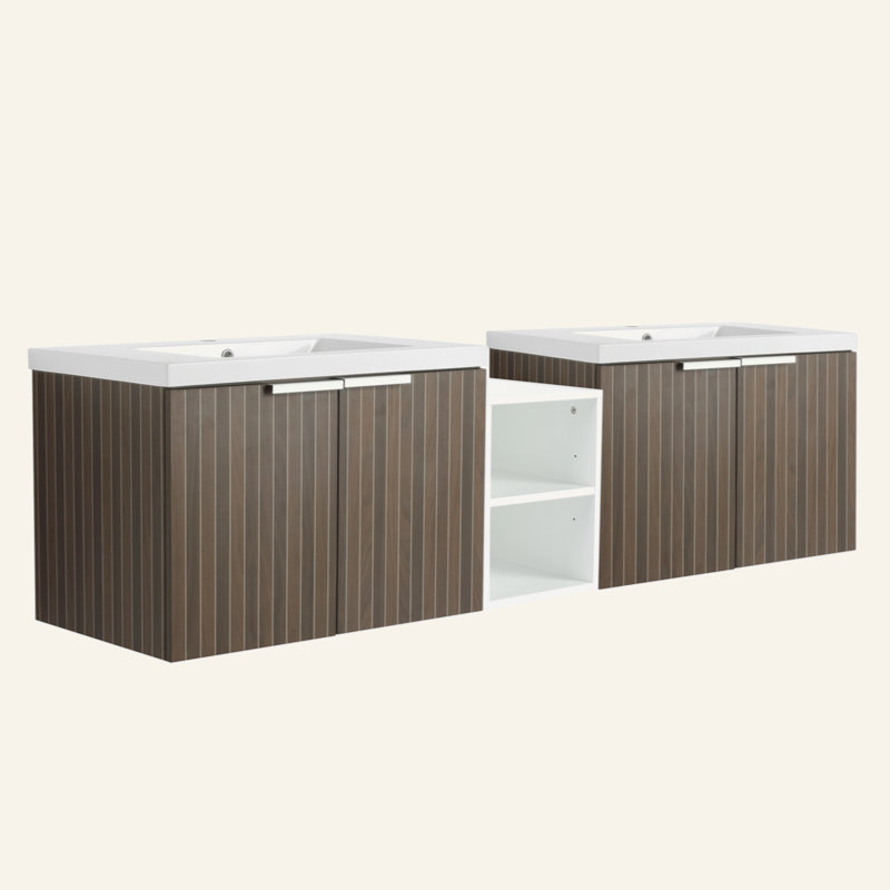Meuble-lavabo 72 po à fermeture en douceur avec lavabo, petites tablettes de rangement, armoire combinée 30 po et 12 po