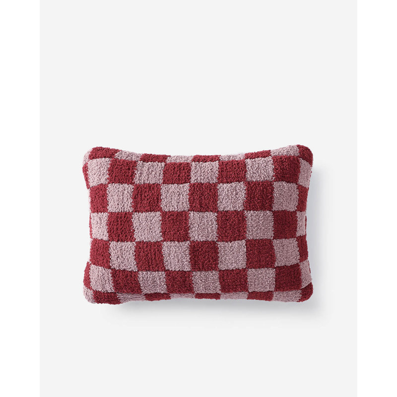 Checkerboard Lumbar Pillow Cover & Insert, 12" H x 18" W x 1.2" D, Pomegranate/Rose Checkered