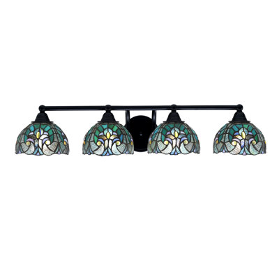 Cowdray 4 Light Bath Bar Shown In Matte Black Finish With 7" Cypress Art Glass