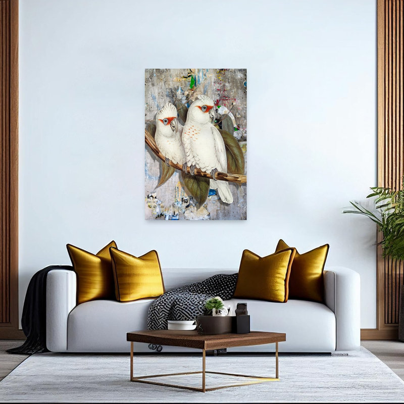 White Cockatoos Street Art Abstract Bird Landscape Nature Wall Art Print 1 Piece Wrapped Canvas Wall Art