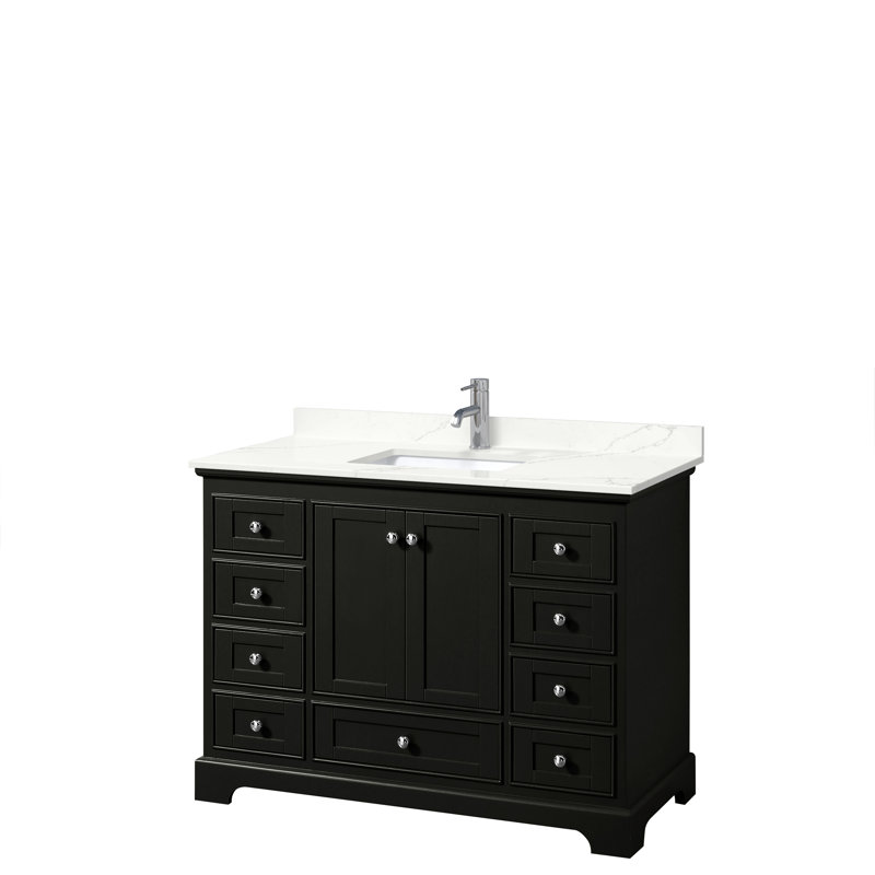 Ensemble de meuble-lavabo simple autoportant 48 po avec plateau en quartz Deborah, Quartz Giotto, Espresso foncé, Chrome poli