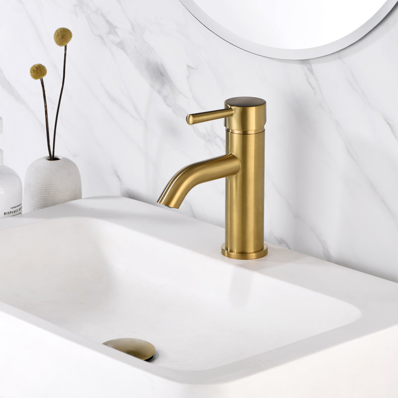 Luxier Single Hole Bathroom Faucet with Drain Assembly, Brushed Gold