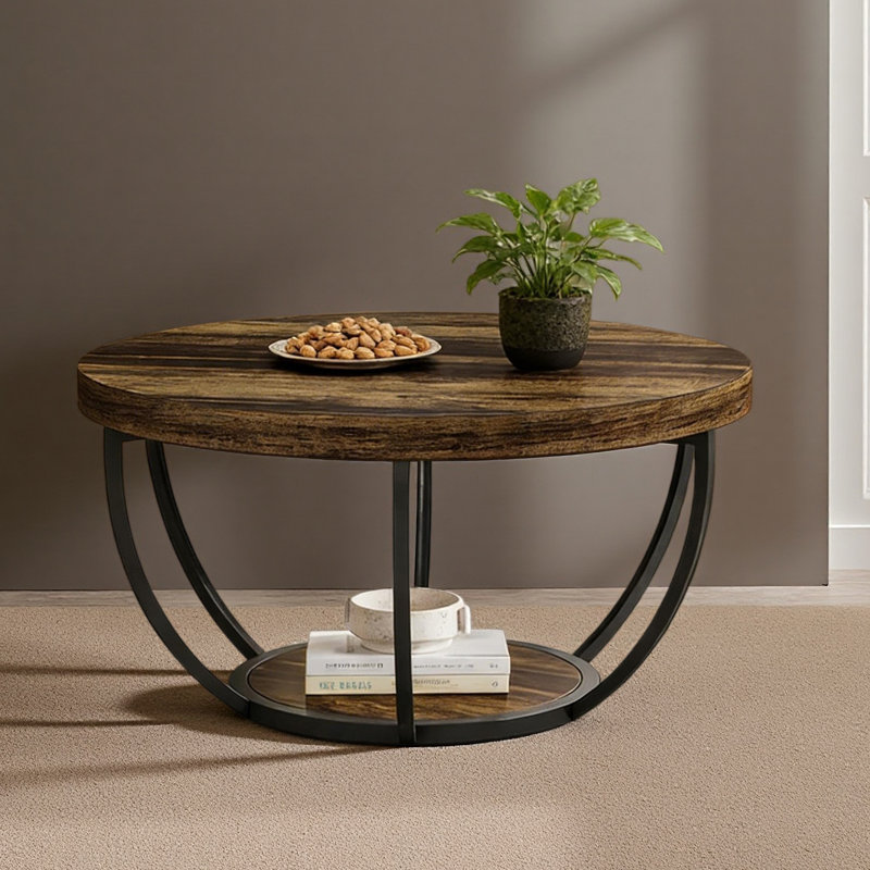 Table ronde à 2 niveaux, table de voeux en bois, table basse, petite table de bureau, Rustic