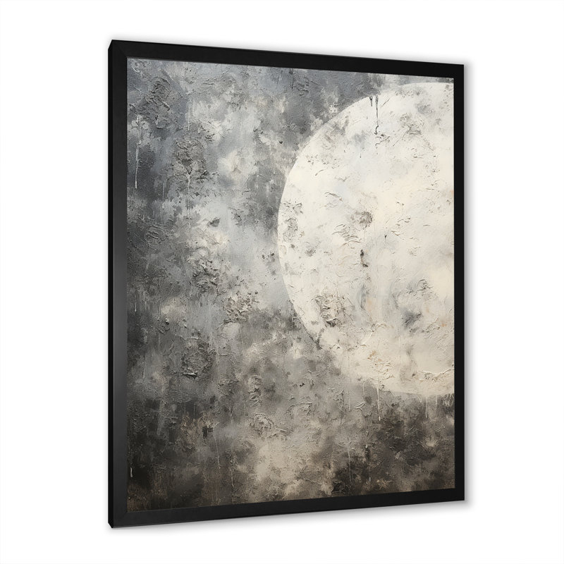 Minimalisme, lune grise, surface 2 - Tachisme, art mural, Cadre simple noir, H 20 po x l 12 po x P 1 po