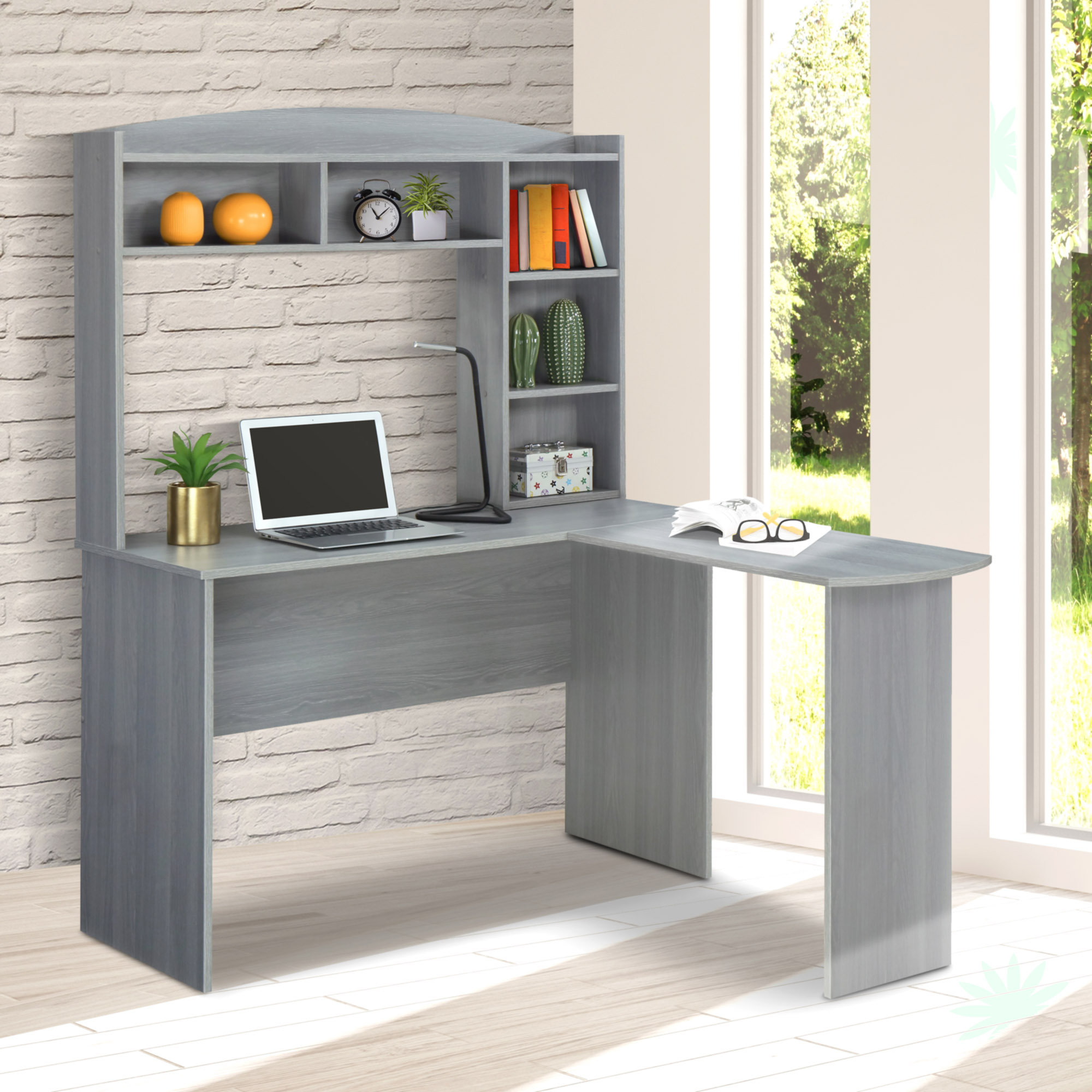 Techni Mobili Modern Style Industrial Writing Desk with Storage, Grey