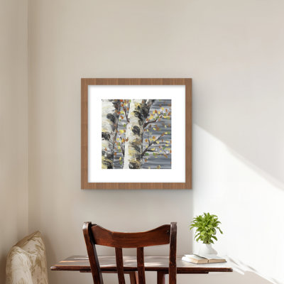«Budding White Birches - Contemporary Seasons», reproduction encadrée