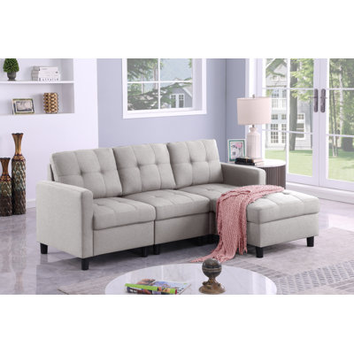 Upholstered 4 Seats Sofa Couch With Ottoman