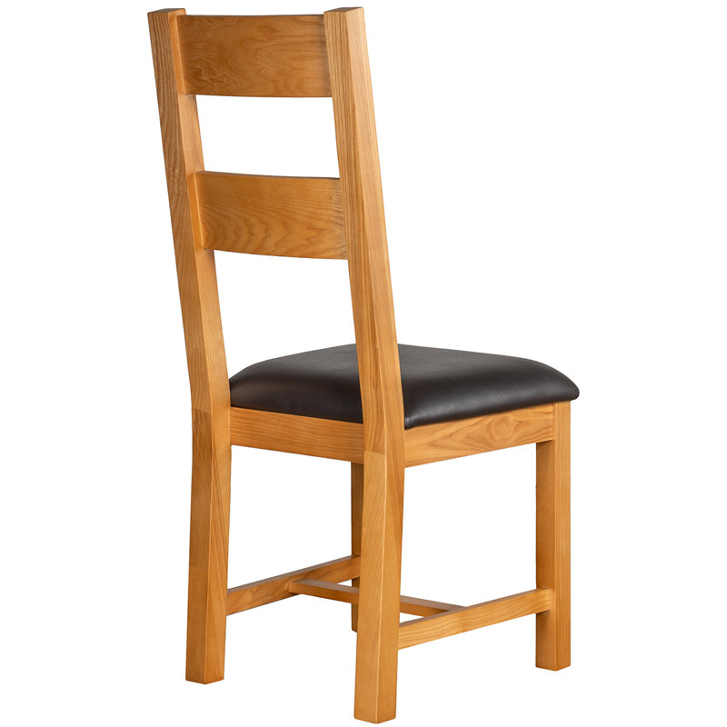 Dover 50cm H Upholstered Ladder Back Side Chair in Brown, Medium Oak