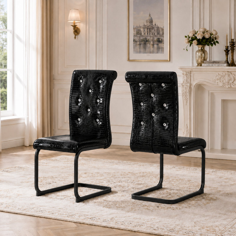 UrbanElegance Modern Minimalist Dining Chair Set with C-Shaped Cantilever Frame and Crocodile Faux Leather Upholstery, 2