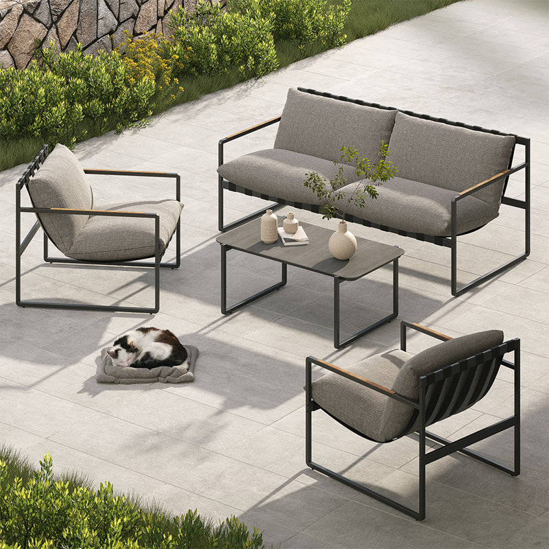 Modular Gray All-Steel Webbing Sofa Set Of 4-Piece, Light Gray Cushion/Gray Frame