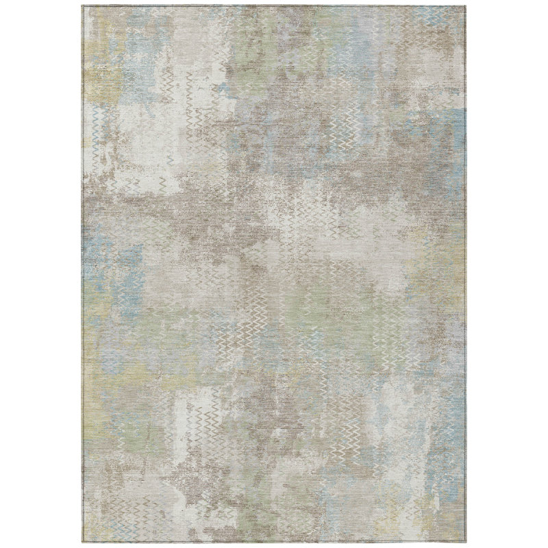 Machine Washable Indoor/Outdoor Chantille ACN2790 Abstract Rug, Ivory, 10' x 14'