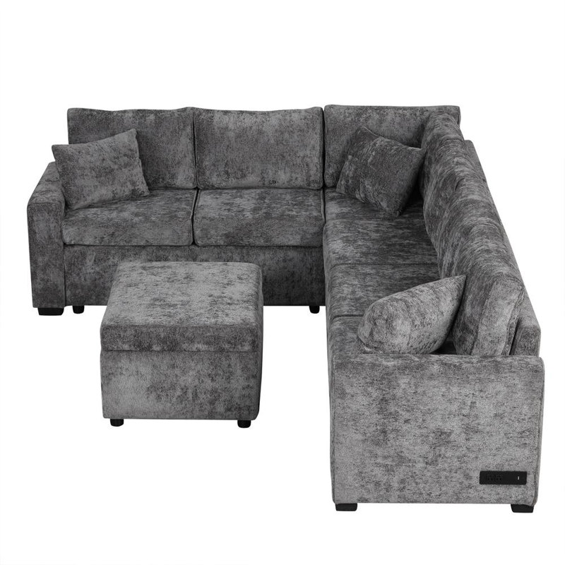 Sectional Sofa, Gray Chenille