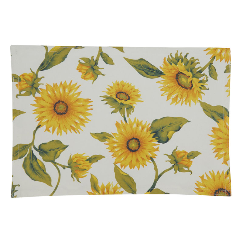 Yellow Sunflower Print Polyester Placemats, Set of 4