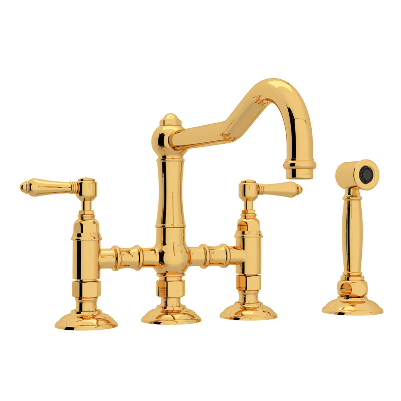 Acqui® Bridge Faucet with Handles, Itallian Brass, Metal Lever Handle