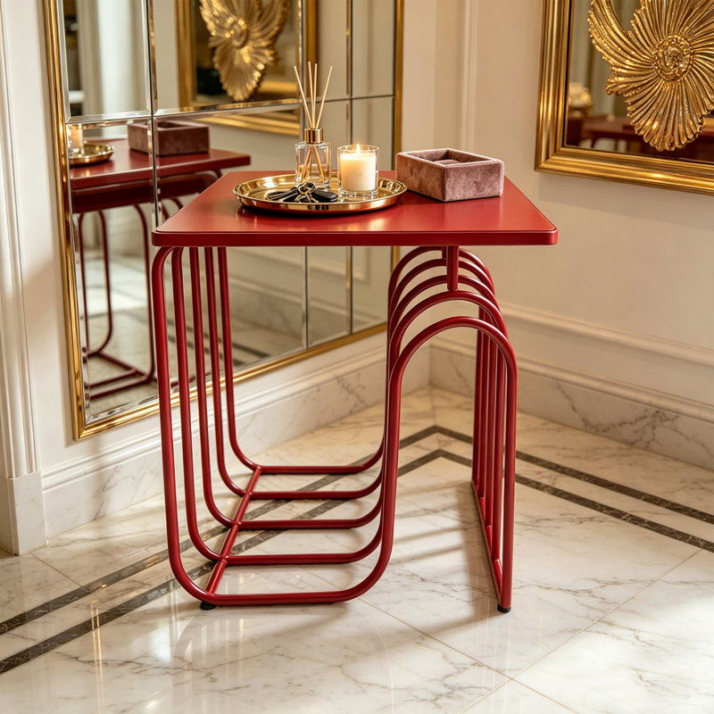 Table de bout carrée moderne, table d'appoint en acier rouge, table d'appoint de salon., Rouge