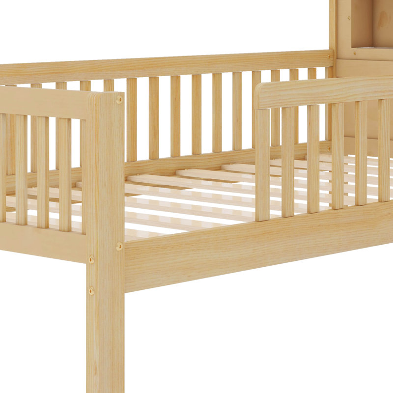 Lit plateforme en bois avec DEL, Naturel, Simple