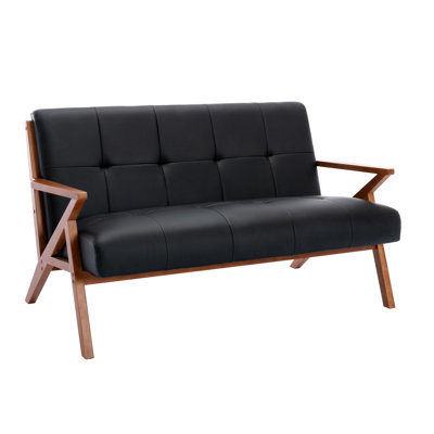 PU Leather Upholstered Loveseat with Rubberwood Legs