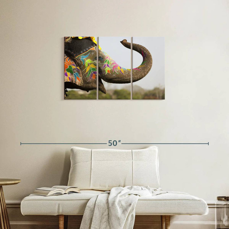 Brampt Smiling Painted Indian Elephant, 20" H x 33" W