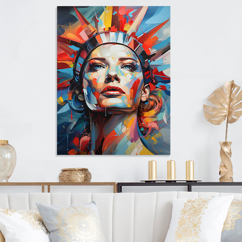 Cubiste, collage, statue de la liberté de New York - art mural moderne en métal enveloppé, H 20 po x l 12 po x P 1 po