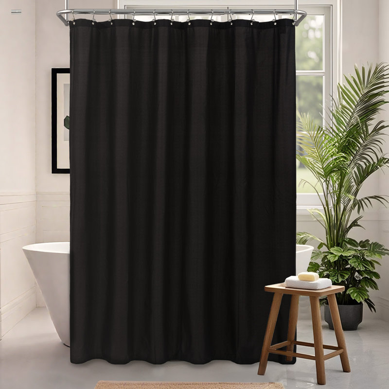 Kidd Waterproof Fabric Single Shower Curtain Liner With Magnets, Black, 72"H x 72"W