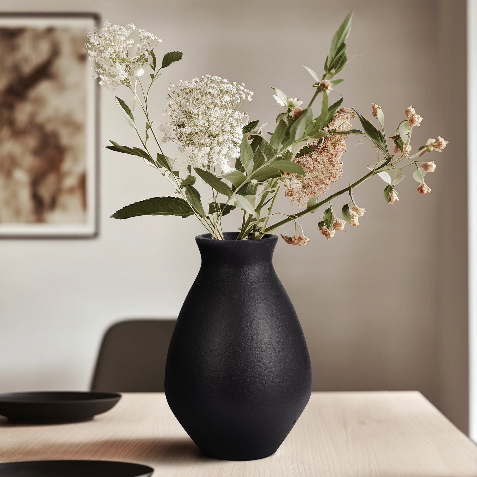 Bronsyn Handmade Terracotta Table Vase, Black