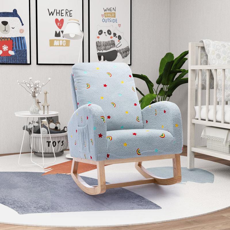 Chaise berçante Mcardle, Tissu bleu ciel bouclé