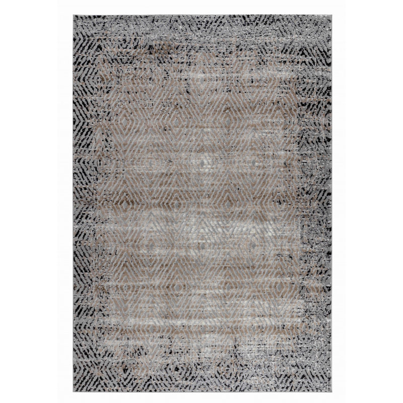 Rug Branch Ihsan 7' x 10' (6'7" x 9'6") Brown/Black Geometric Indoor Area Rug, Traditional, Low Pile, Stain-Resistant Carpet - Living Room, Bedroom, Dining Room, and Kitchen