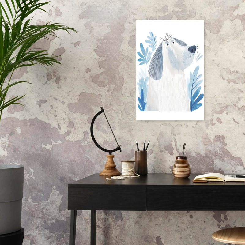 Curious White Dog Playful Serene Whimsical Dog Nature Portrait Wall Art Print by Mathieu - Wrapped Canvas Print