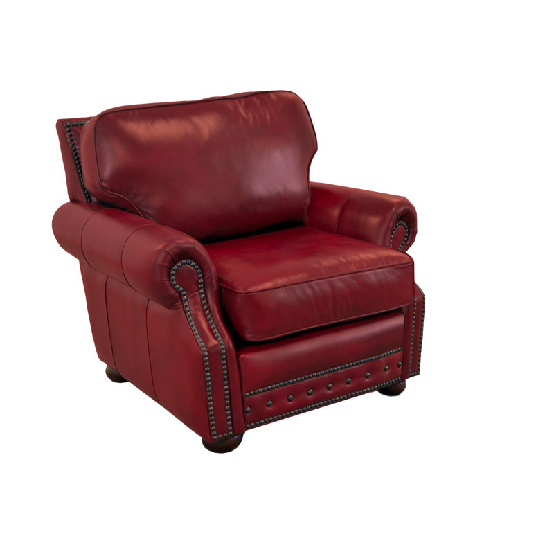 Speroni 48" Genuine Leather Rolled Arm Club Chair, Brompton Deep Red Genuine Leather